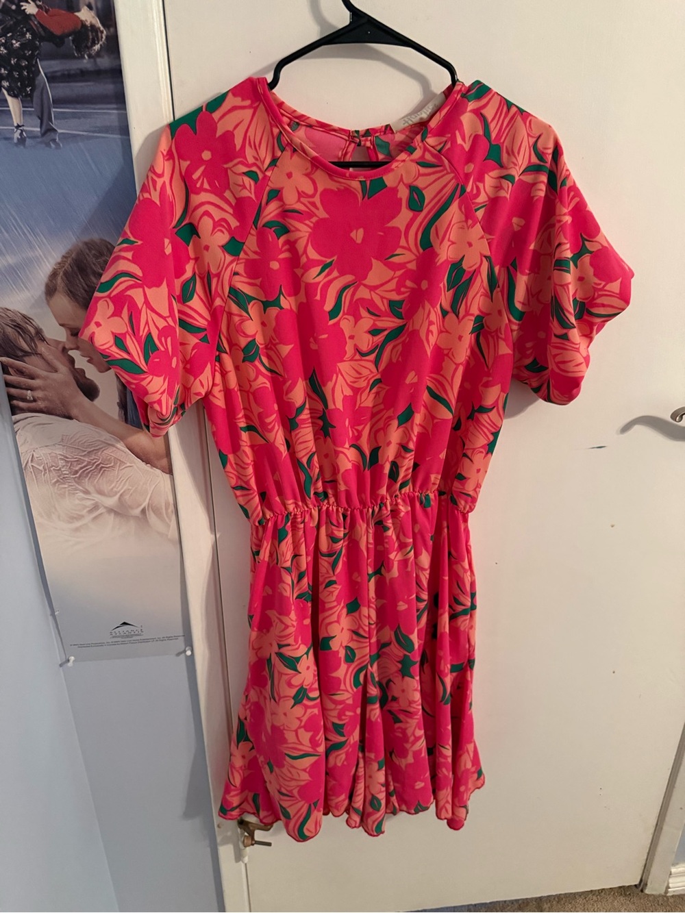 Women’s Pink Floral Midi Dress - Elastic Waist